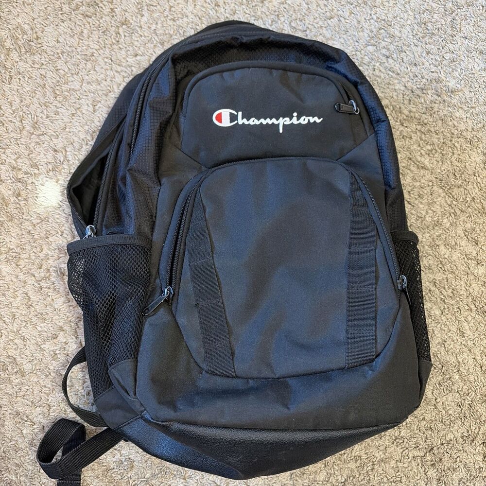 Champion Black Backpack, Laptop Pocket, carry on, school, GUC